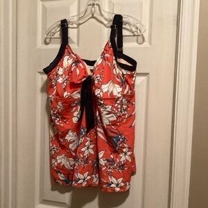 Avenue Floral Swim Top - Orange and‎ Black - 22W
